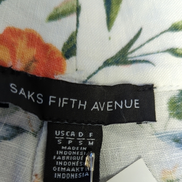 00953 Saks Fifth Ave Floral Linen Skirt White Green Size Small preppy summer - Picture 4 of 6